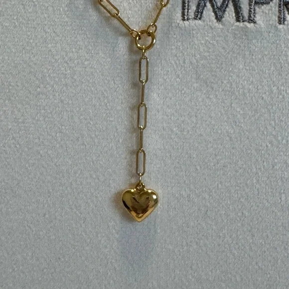 Paperclip Gold Chain with Puffed Heart 10k Gold Pendant Necklace - Picture 4 of 7